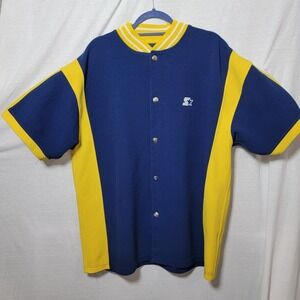 Vintage Y2k 90s Starter Black Label Navy And Yellow Snap Button Up Sz XL NBA MLB